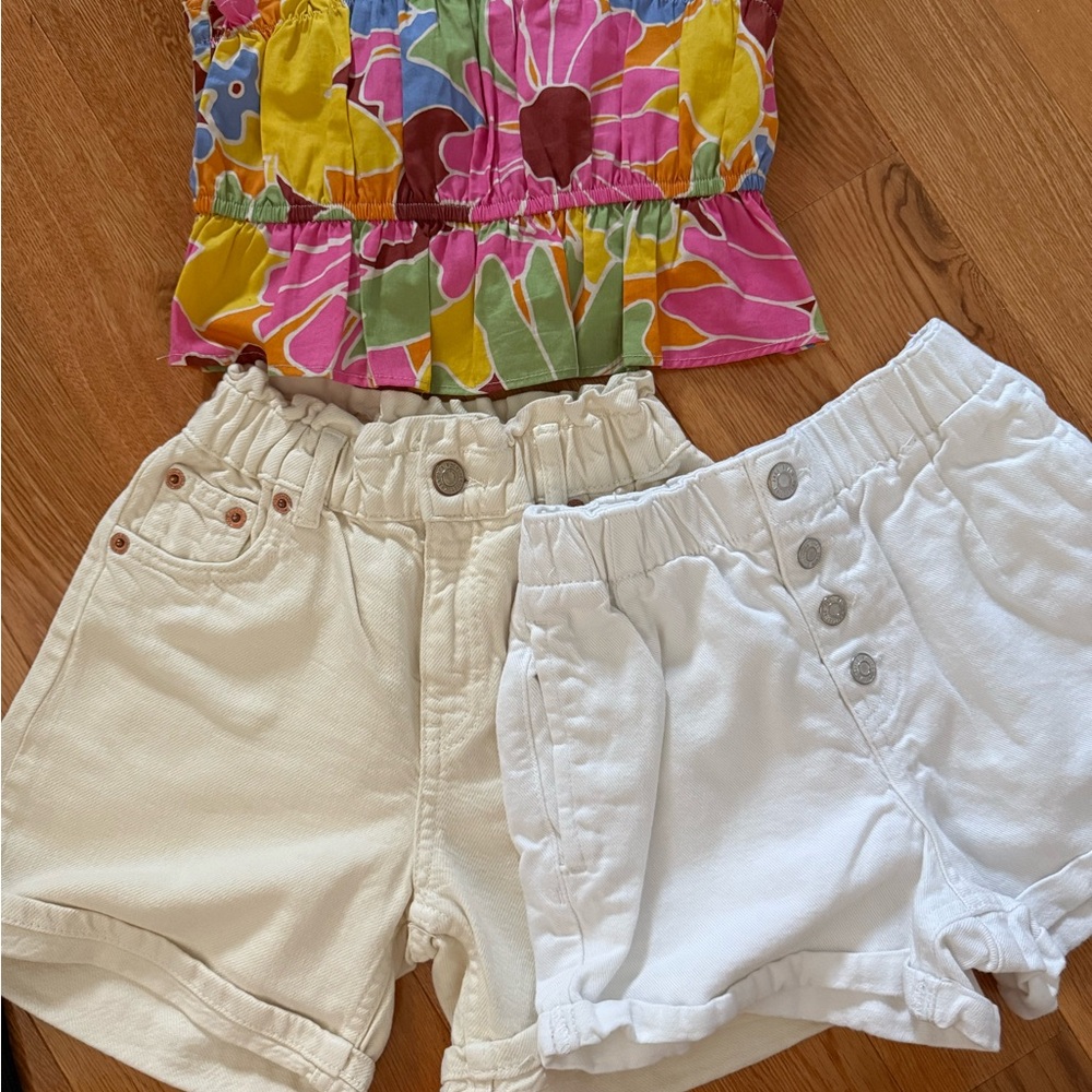 Zara Girls Floral Top and White Shorts Set size 8
